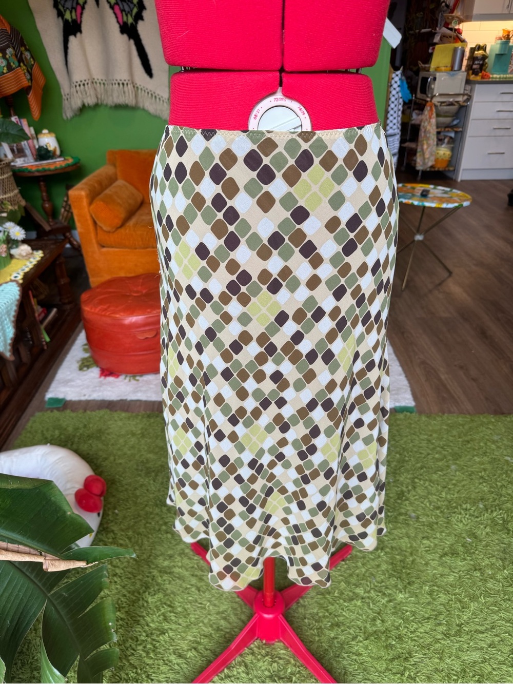 Women’s Green Geo-Print Midi Skirt